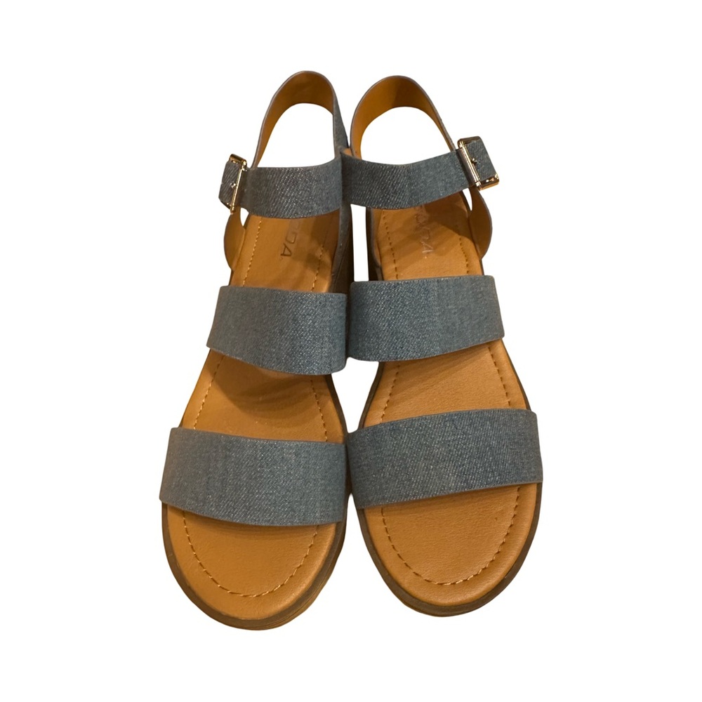 NWOT Soda ACCOUNT Women's Open Toe Block Heel Platform Sandals Denim Blue, Sz 10 - Picture 5 of 7